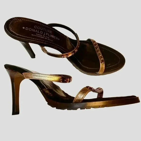 Donald J Pliner Couture Women’s Brown‎ Metallic Rhinestone Strap Chic Heels 8.5 - Picture 3 of 7